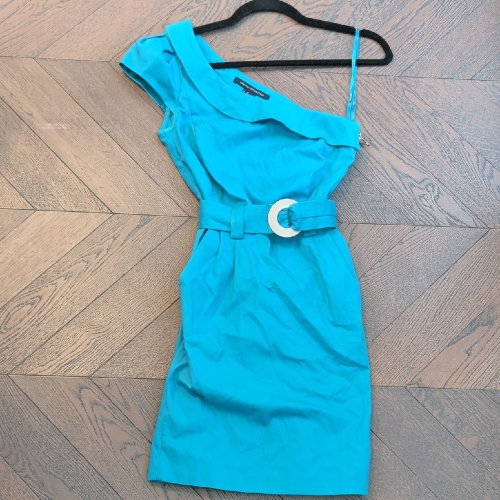 French Connection One Shoulder Belted Mini Dress Turquoise Size 0